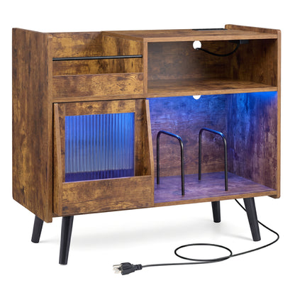 Record Player Stand with LED Light, Rustic Brown End & Side Tables Rustic Brown at Gallery Canada