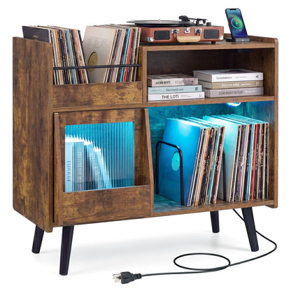 Record Player Stand with LED Light, Rustic Brown End & Side Tables at Gallery Canada