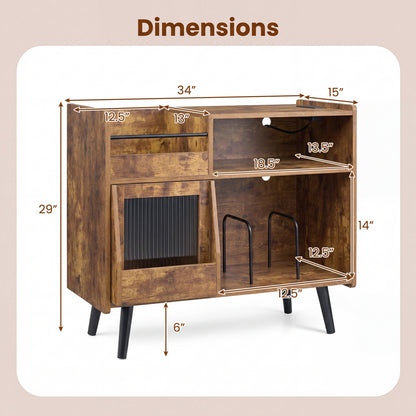 Record Player Stand with LED Light, Rustic Brown End & Side Tables at Gallery Canada