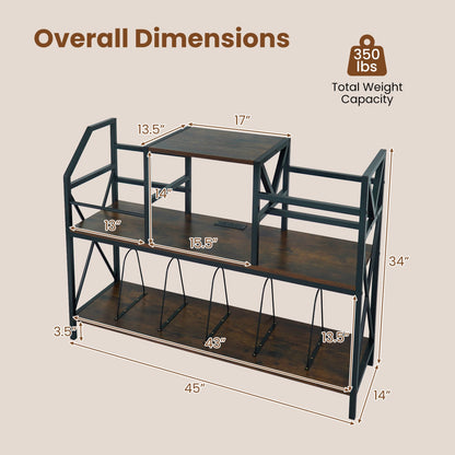 Record Player Stand with Power Outlets and Vinyl Storage and Dividers for Albums, Rustic Brown