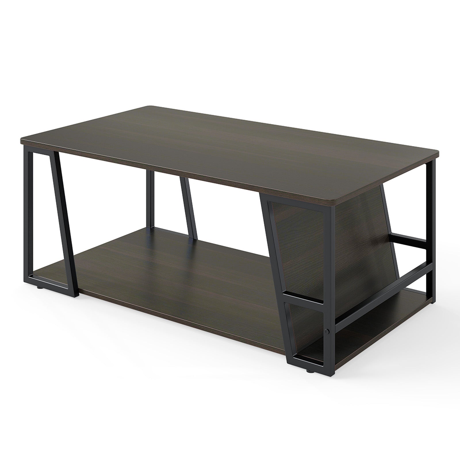 Rectangle Coffee Table 2-tier Industrial Accent Table with Storage Shelf and Compartment, Brown Coffee Tables at Gallery Canada