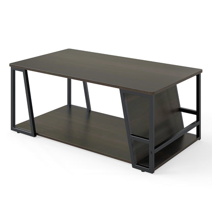 Rectangle Coffee Table 2-tier Industrial Accent Table with Storage Shelf and Compartment, Brown Coffee Tables Brown at Gallery Canada