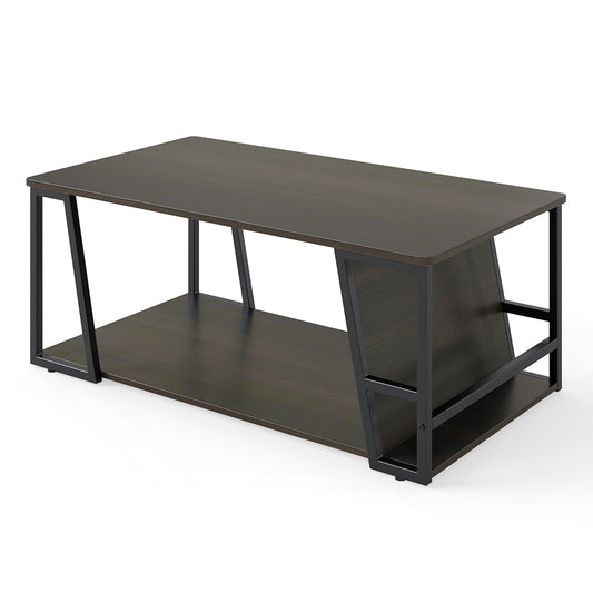 Rectangle Coffee Table 2-tier Industrial Accent Table with Storage Shelf and Compartment, Brown Coffee Tables Brown at Gallery Canada