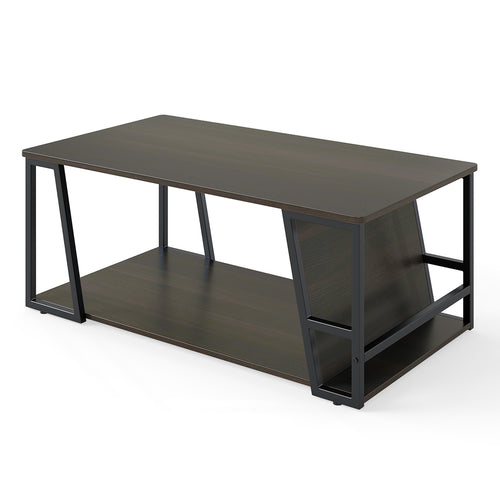 Rectangle Coffee Table, 2-Tier Industrial Accent, Storage Shelf, Brown