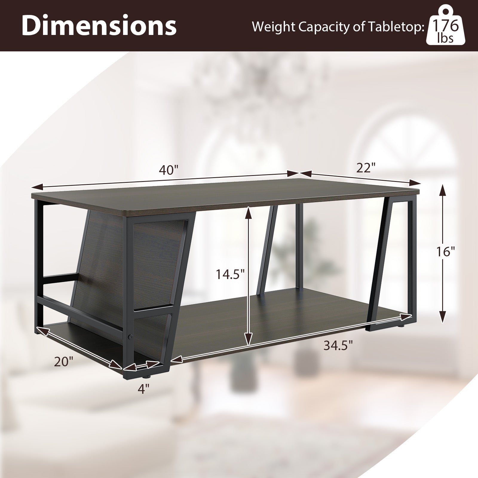 Rectangle Coffee Table 2-tier Industrial Accent Table with Storage Shelf and Compartment, Brown Coffee Tables at Gallery Canada