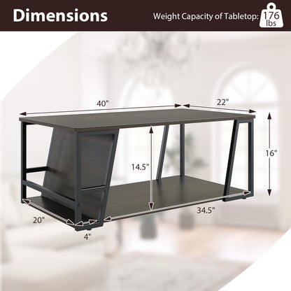 Rectangle Coffee Table 2-tier Industrial Accent Table with Storage Shelf and Compartment, Brown Coffee Tables at Gallery Canada