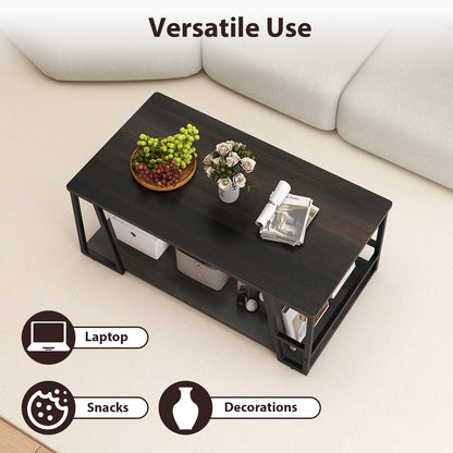 Rectangle Coffee Table 2-tier Industrial Accent Table with Storage Shelf and Compartment, Brown Coffee Tables at Gallery Canada