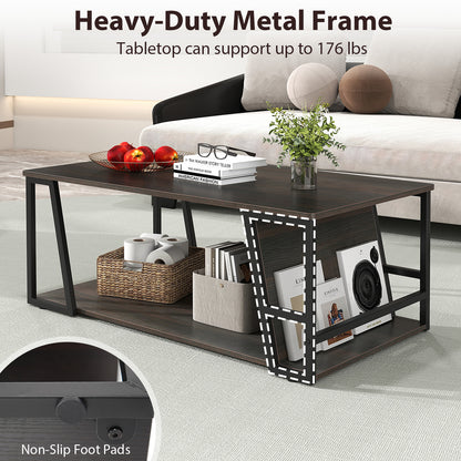 Rectangle Coffee Table 2-tier Industrial Accent Table with Storage Shelf and Compartment, Brown Coffee Tables at Gallery Canada