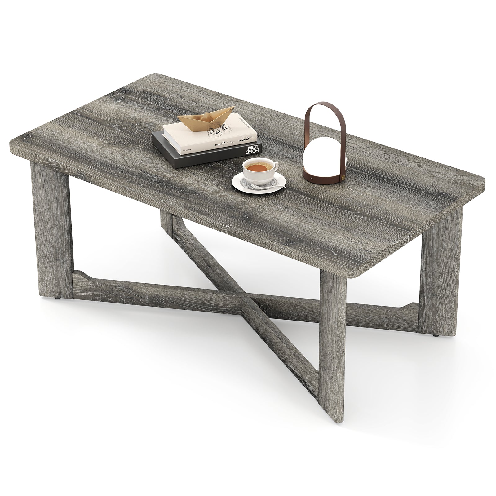 Rectangle Coffee Table, Rubber Wood, X-Shaped Base, Gray Coffee Tables Gray at Gallery Canada