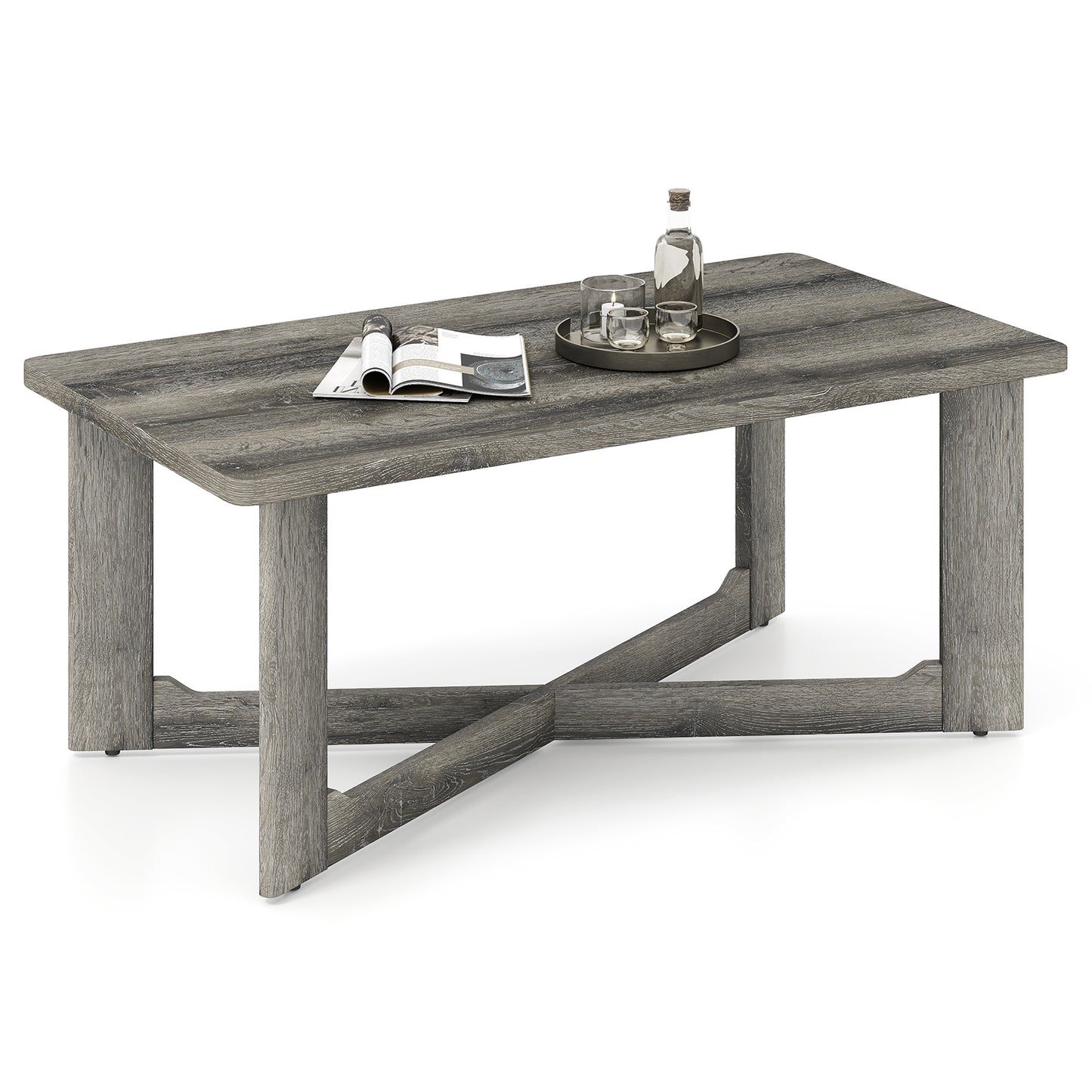Rectangle Coffee Table Rubber Wood with X-Shaped Base, Gray Coffee Tables at Gallery Canada