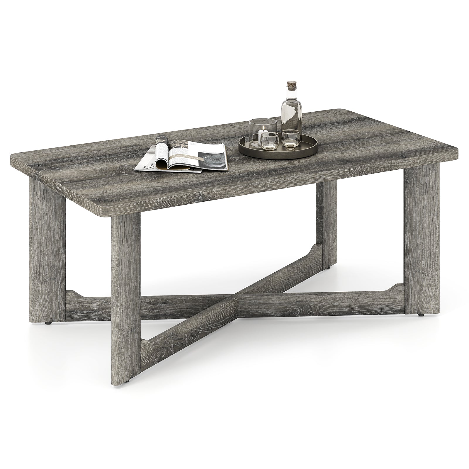 Rectangle Coffee Table Rubber Wood with X-Shaped Base, Gray Coffee Tables at Gallery Canada