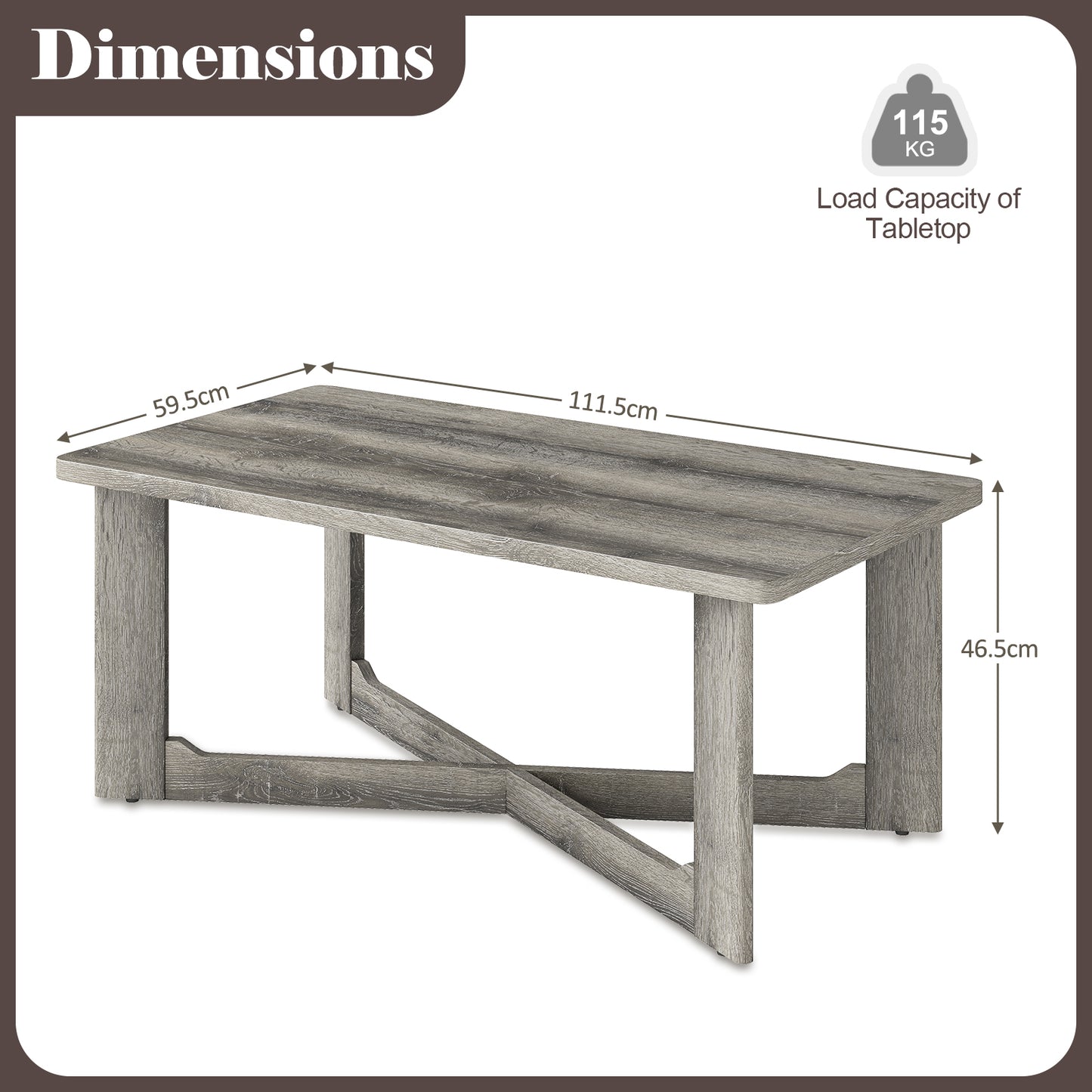 Rectangle Coffee Table Rubber Wood with X-Shaped Base, Gray Coffee Tables at Gallery Canada