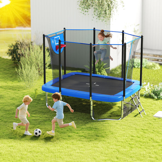 Rectangle Outdoor Trampoline 10 x 8 FT Heavy-Duty Trampoline with Basketball Hoop, Blue Trampolines Blue at Gallery Canada