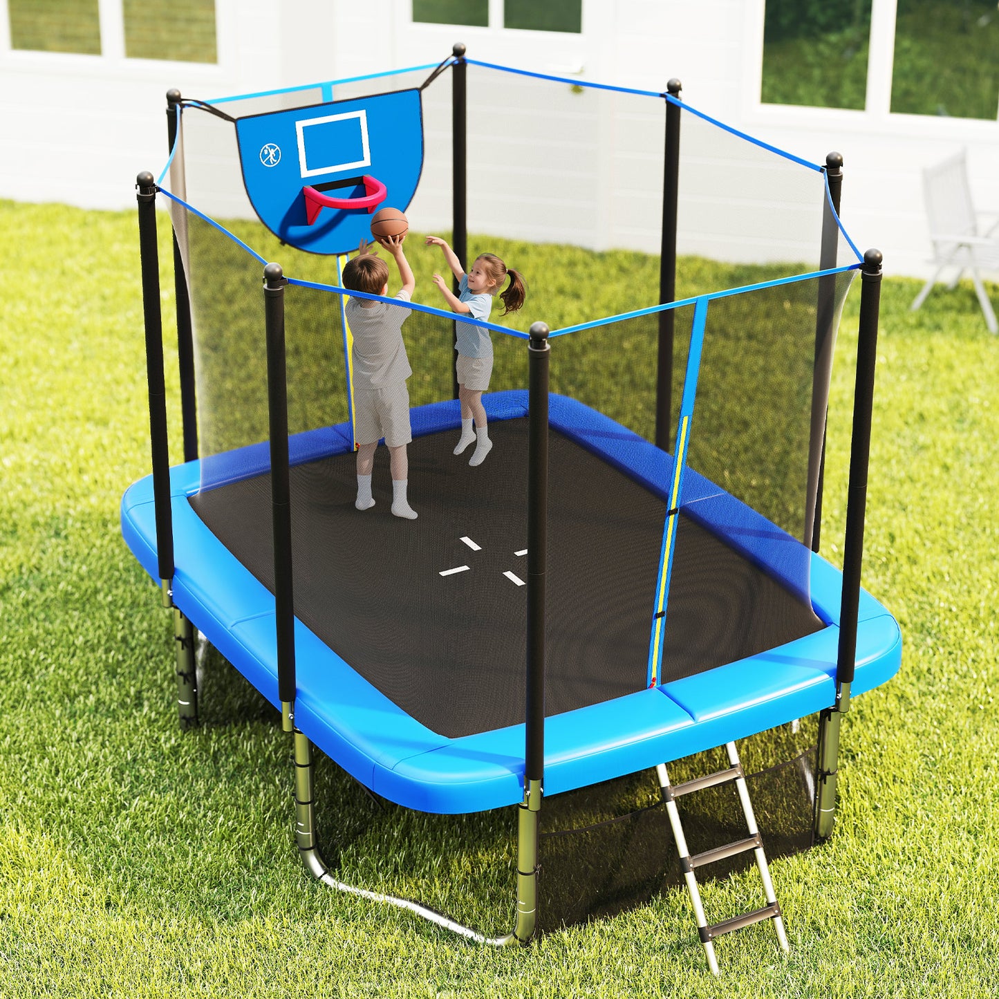 Rectangle Outdoor Trampoline 10 x 8 FT Heavy-Duty Trampoline with Basketball Hoop, Blue Trampolines at Gallery Canada