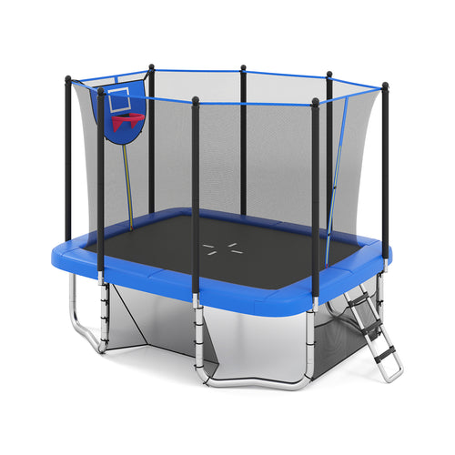 Rectangle Outdoor Trampoline 10 x 8 FT Heavy-Duty Trampoline with Basketball Hoop, Blue