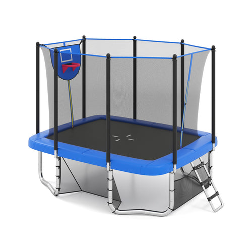 Rectangle Outdoor Trampoline 10 x 8 FT Heavy-Duty Trampoline with Basketball Hoop, Blue