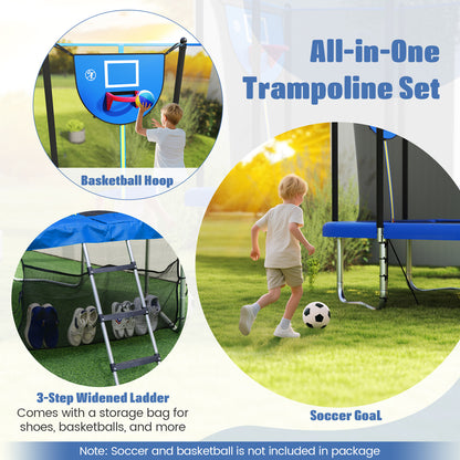 Rectangle Outdoor Trampoline 10 x 8 FT Heavy-Duty Trampoline with Basketball Hoop, Blue Trampolines at Gallery Canada