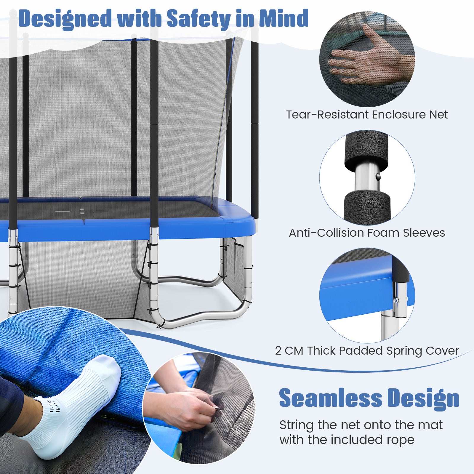 Rectangle Outdoor Trampoline 10 x 8 FT Heavy-Duty Trampoline with Basketball Hoop, Blue Trampolines at Gallery Canada