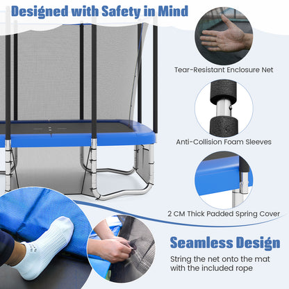 Rectangle Outdoor Trampoline 10 x 8 FT Heavy-Duty Trampoline with Basketball Hoop, Blue Trampolines at Gallery Canada