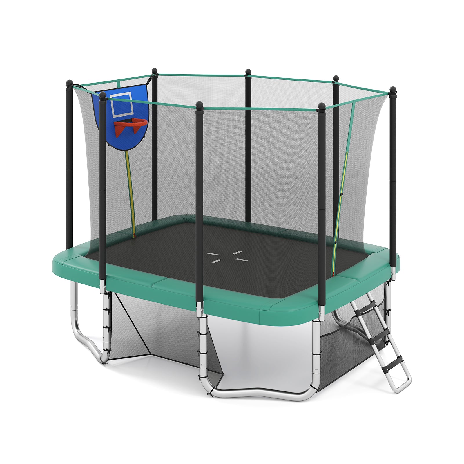 Rectangle Outdoor Trampoline 10 x 8 FT Heavy-Duty Trampoline with Basketball Hoop, Green Trampolines Green at Gallery Canada