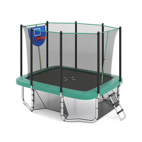 Rectangle Outdoor Trampoline 10 x 8 FT Heavy-Duty Trampoline with Basketball Hoop, Green