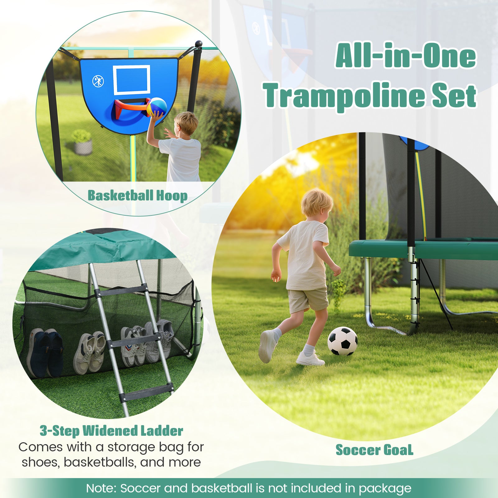 Rectangle Outdoor Trampoline 10 x 8 FT Heavy-Duty Trampoline with Basketball Hoop, Green Trampolines at Gallery Canada