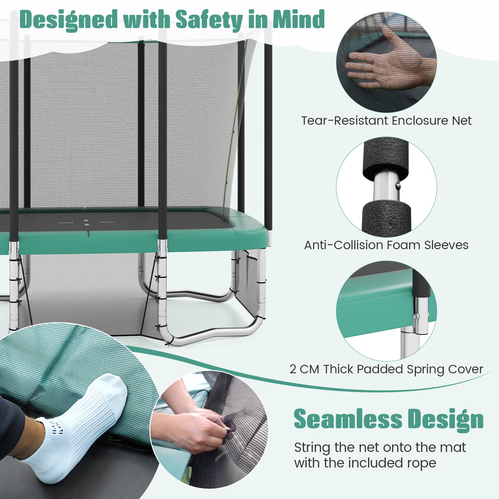 Rectangle Outdoor Trampoline 10 x 8 FT Heavy-Duty Trampoline with Basketball Hoop, Green Trampolines at Gallery Canada