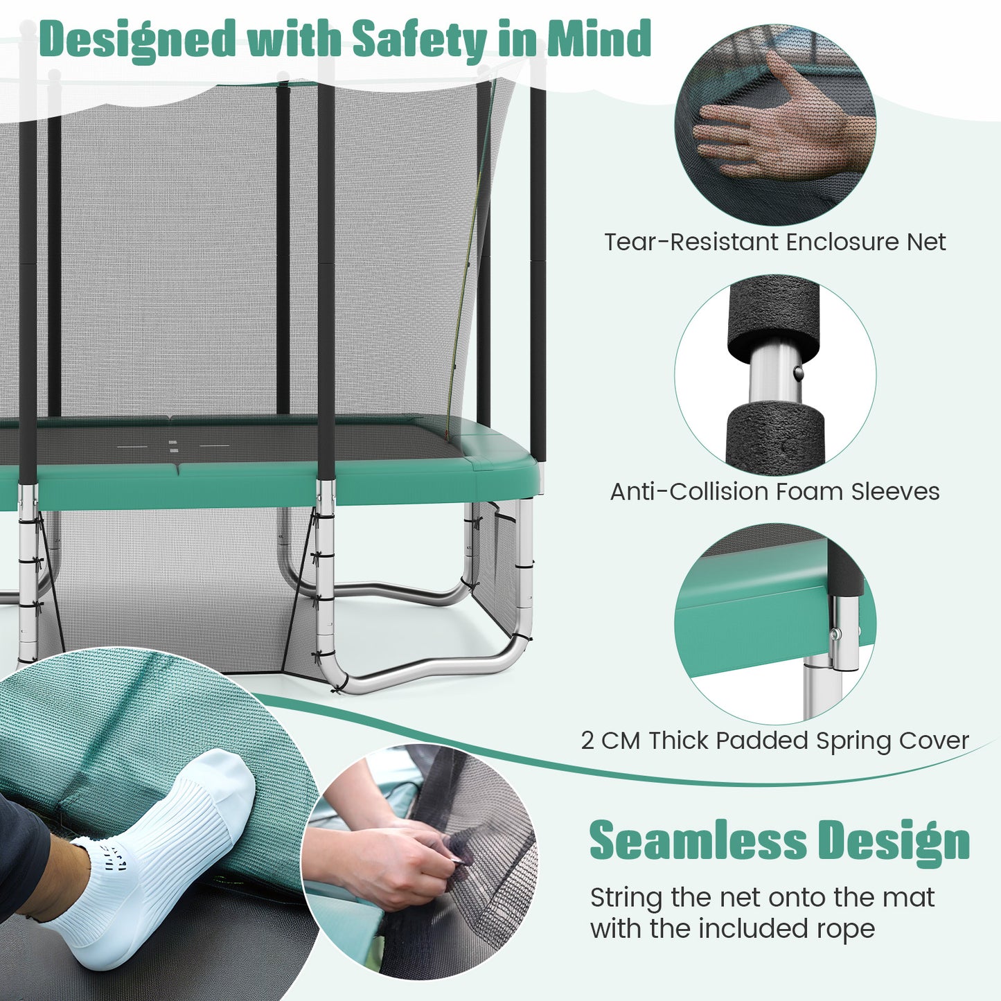 Rectangle Outdoor Trampoline 10 x 8 FT Heavy-Duty Trampoline with Basketball Hoop, Green Trampolines at Gallery Canada