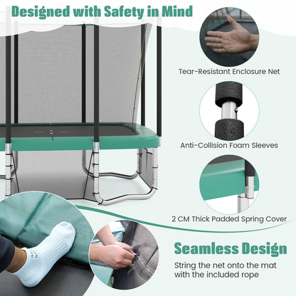 Rectangle Outdoor Trampoline 10 x 8 FT Heavy-Duty Trampoline with Basketball Hoop, Green Trampolines at Gallery Canada