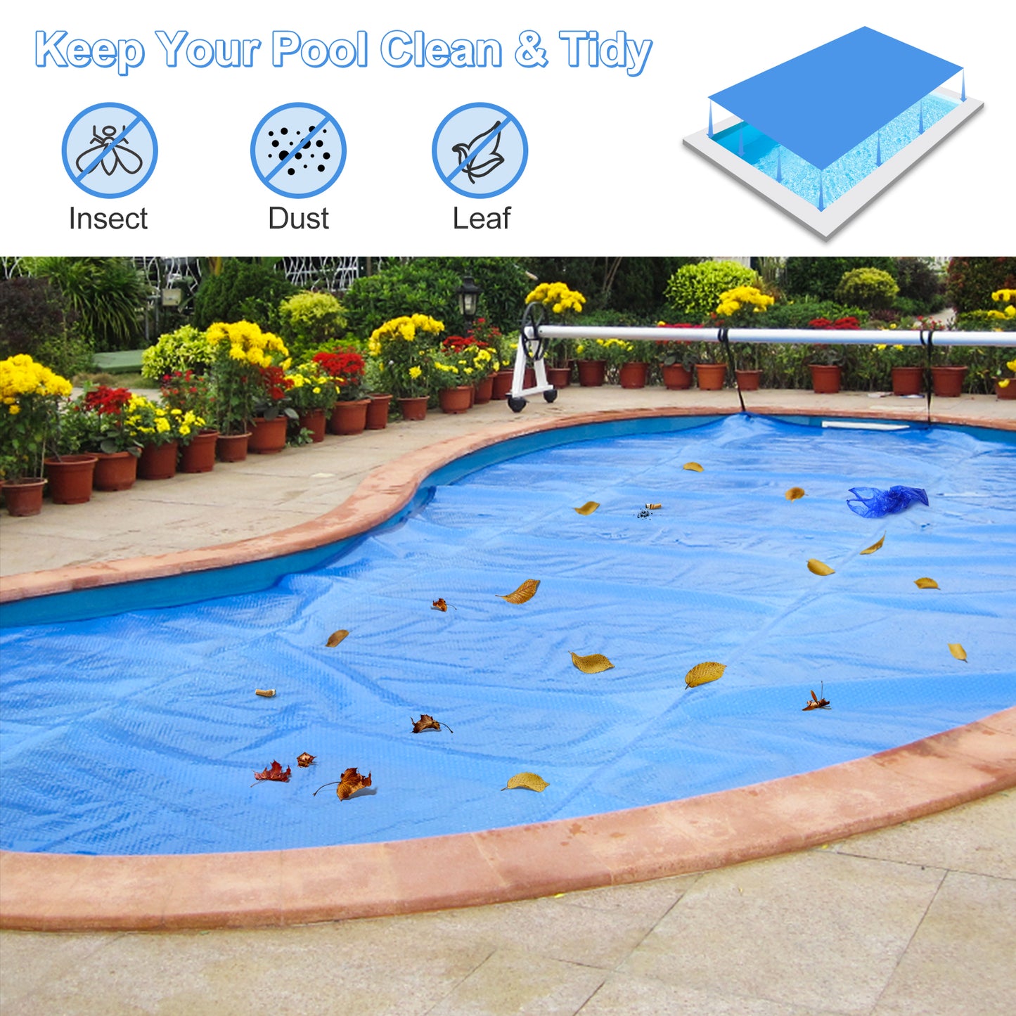 Rectangle Swimming Pool Cover 12-MIL Heat Retaining Pool Solar Blanket with Carrying Bag-32FT x 16FT, Blue Swimming Pools at Gallery Canada
