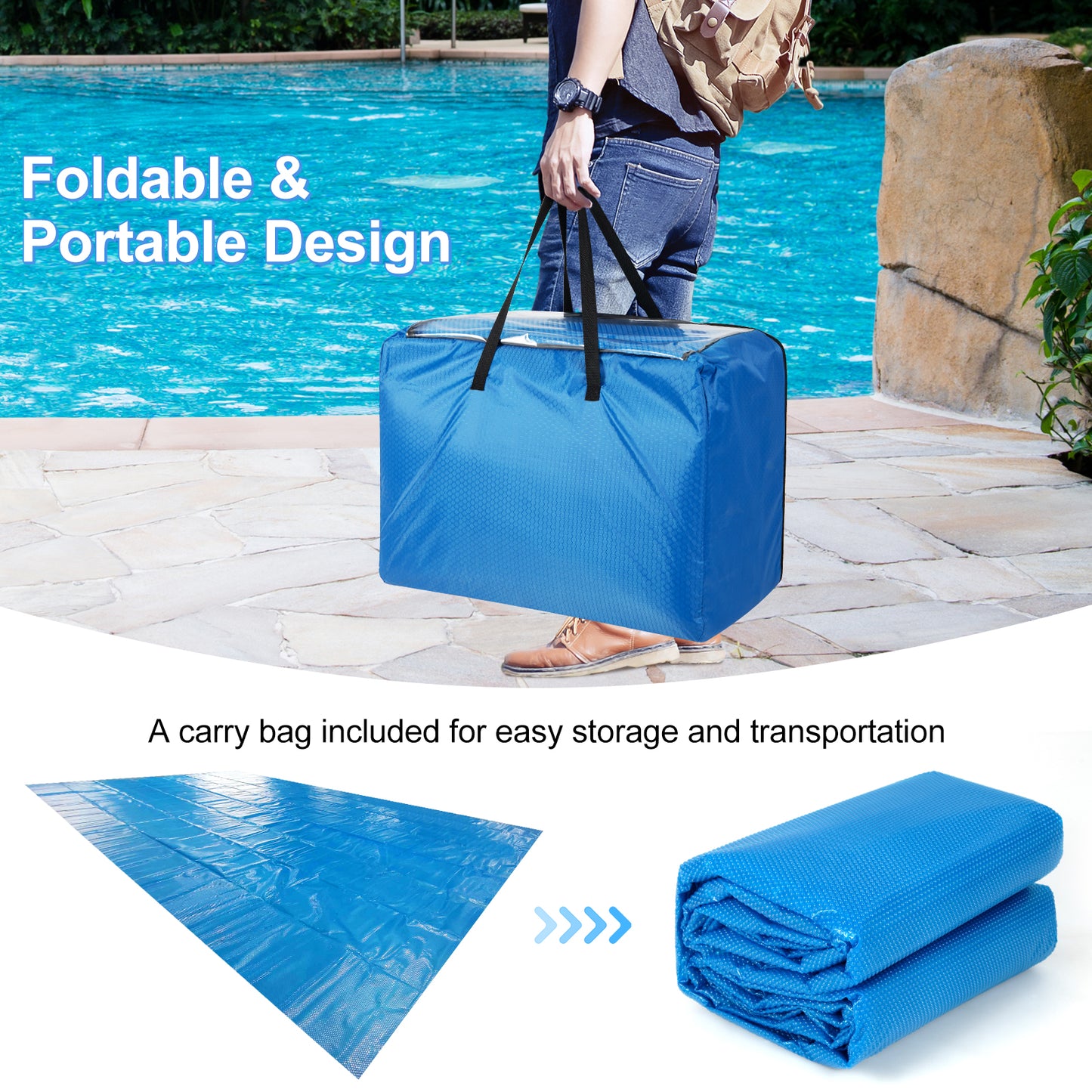 Rectangle Swimming Pool Cover 12-MIL Heat Retaining Pool Solar Blanket with Carrying Bag-32FT x 16FT, Blue Swimming Pools at Gallery Canada