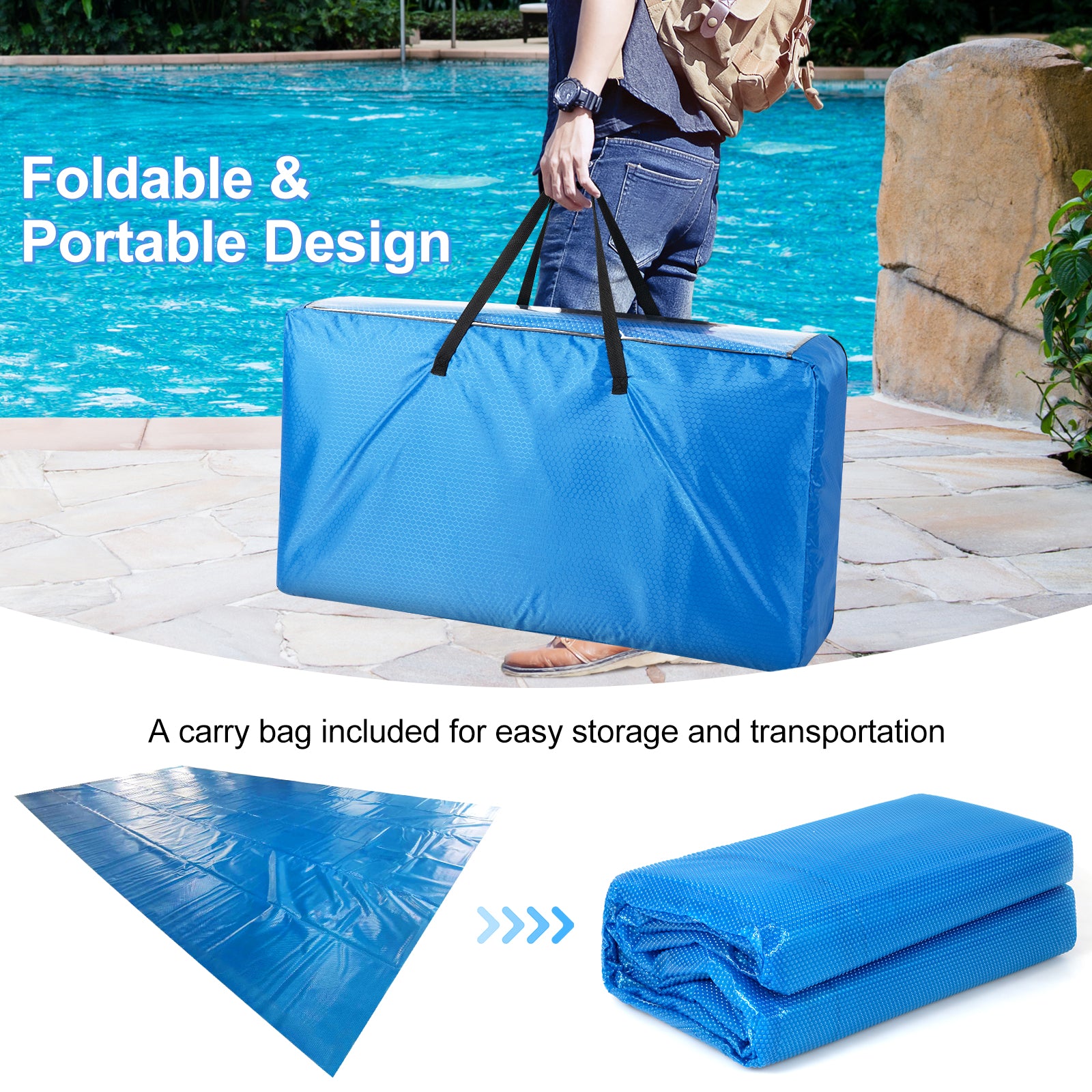 Rectangle Swimming Pool Cover 12-MIL Heat Retaining Pool Solar Blanket with Carrying Bag-36FT x 18FT, Blue Swimming Pools at Gallery Canada