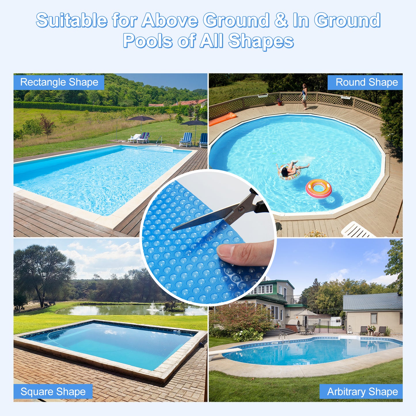 Rectangle Swimming Pool Cover 12-MIL Heat Retaining Pool Solar Blanket with Carrying Bag-36FT x 18FT, Blue Swimming Pools at Gallery Canada