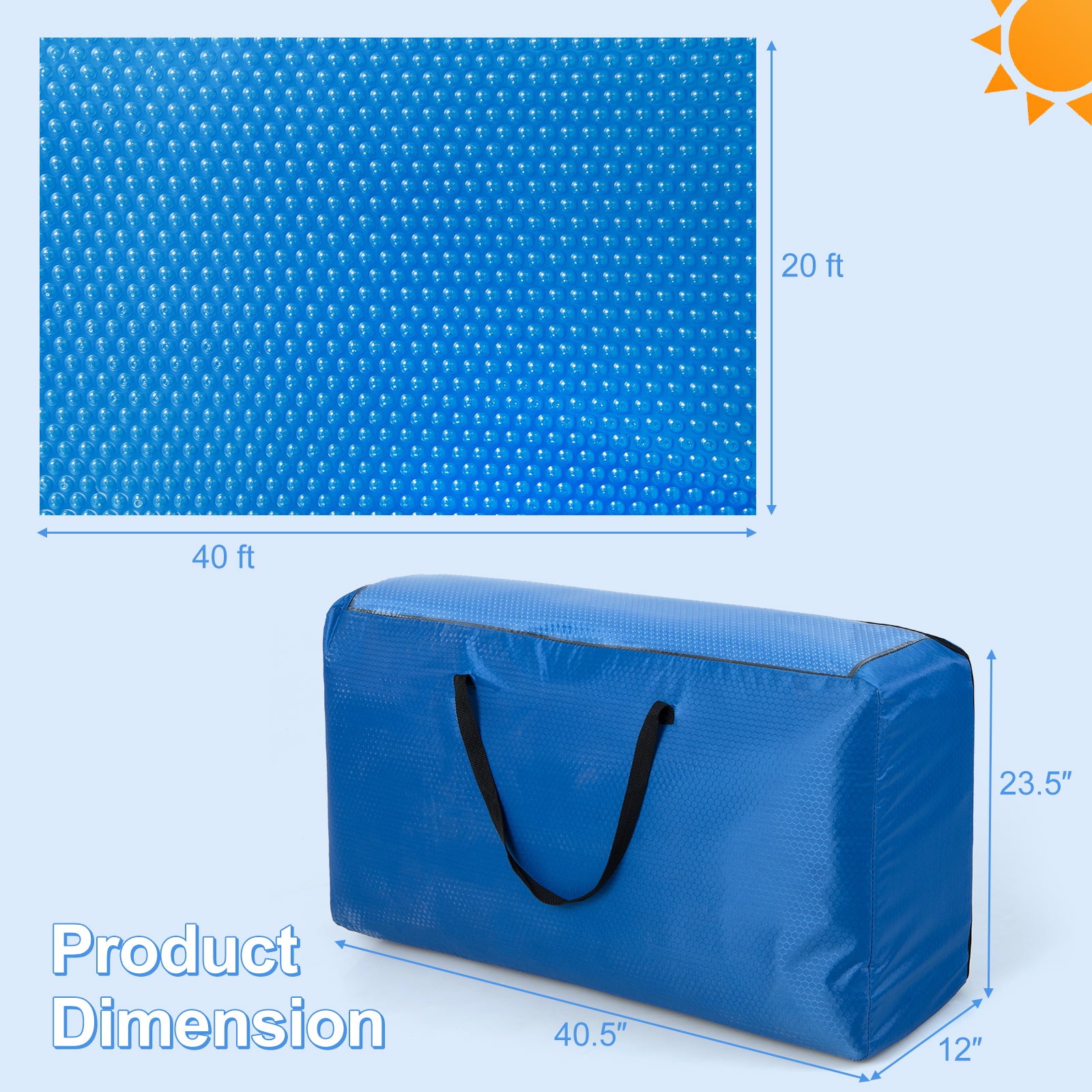 Rectangle Swimming Pool Cover 12-MIL Heat Retaining Pool Solar Blanket with Carrying Bag-40FT x 20FT, Blue Swimming Pools at Gallery Canada