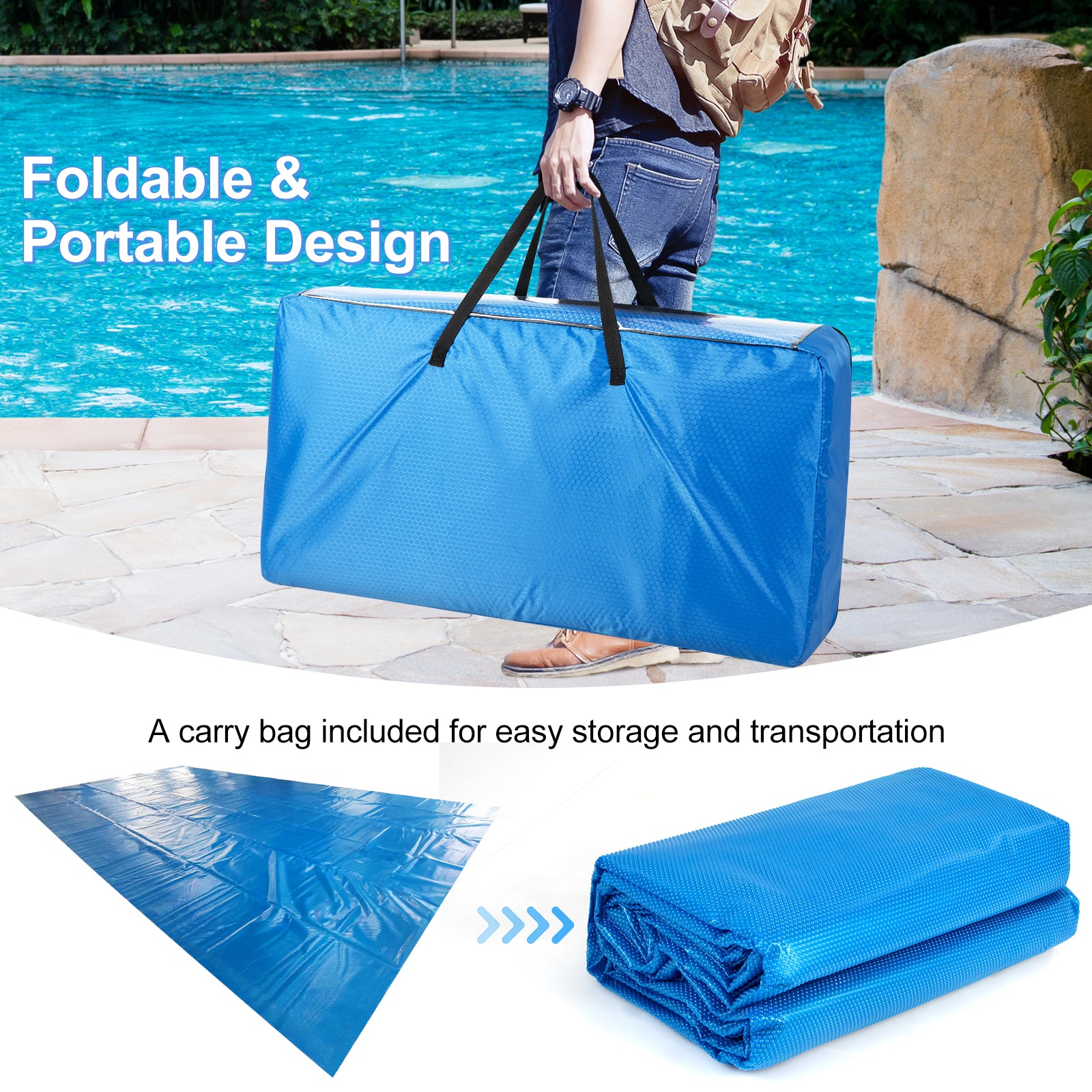Rectangle Swimming Pool Cover 12-MIL Heat Retaining Pool Solar Blanket with Carrying Bag-40FT x 20FT, Blue Swimming Pools at Gallery Canada