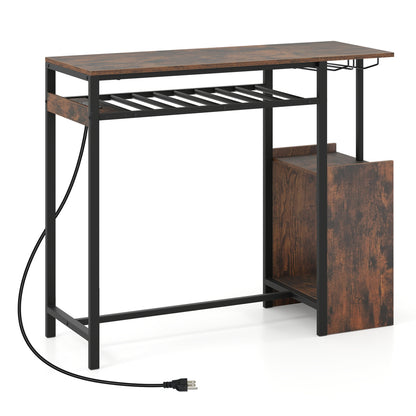 Rectangular Bar Table, Charging Station, LED, Rustic Brown Bar Tables at Gallery Canada