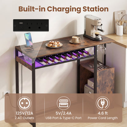 Rectangular Bar Table, Charging Station, LED, Rustic Brown Bar Tables at Gallery Canada