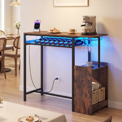Rectangular Bar Table, Charging Station, LED, Rustic Brown Bar Tables at Gallery Canada