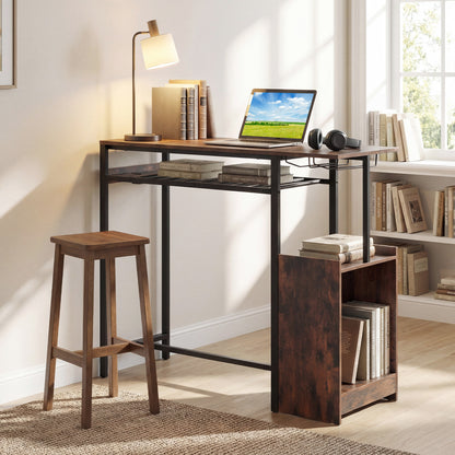 Rectangular Bar Table, Charging Station, LED, Rustic Brown Bar Tables at Gallery Canada