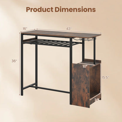 Rectangular Bar Table, Charging Station, LED, Rustic Brown Bar Tables at Gallery Canada