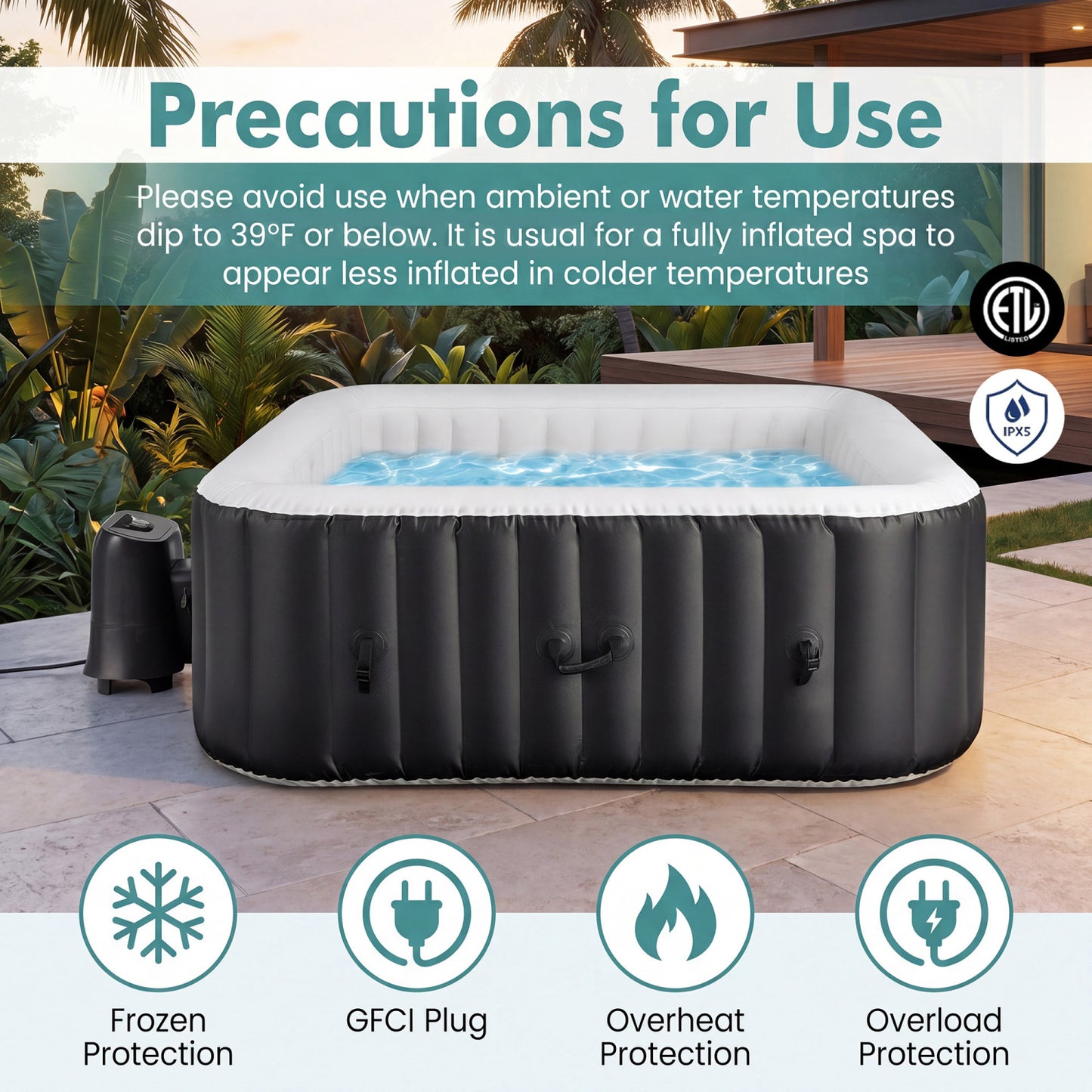 Rectangular Blowup Pool Hottub, 4-6 Person, 130 Air Jets, Black Swimming Pools at Gallery Canada