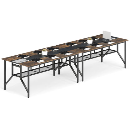 Rectangular Meeting Table with Mesh Storage Shelf and Cable Grommet-GY, Rustic Brown Office Desks at Gallery Canada