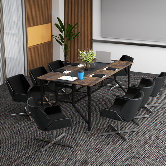 Rectangular Meeting Table with Mesh Storage Shelf and Cable Grommet-GY, Rustic Brown Office Desks Rustic Brown at Gallery Canada