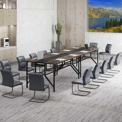 Rectangular Meeting Table with Mesh Storage Shelf and Cable Grommet-GY, Rustic Brown Office Desks at Gallery Canada