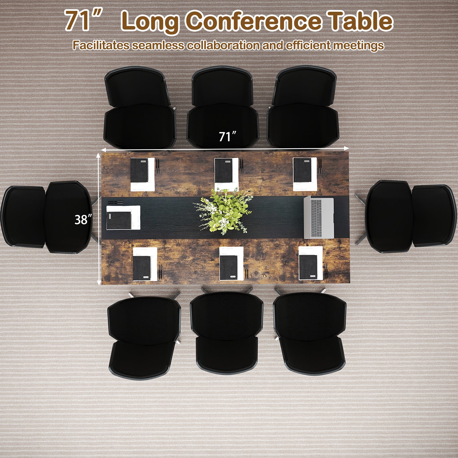 Rectangular Meeting Table with Mesh Storage Shelf and Cable Grommet-GY, Rustic Brown Office Desks at Gallery Canada