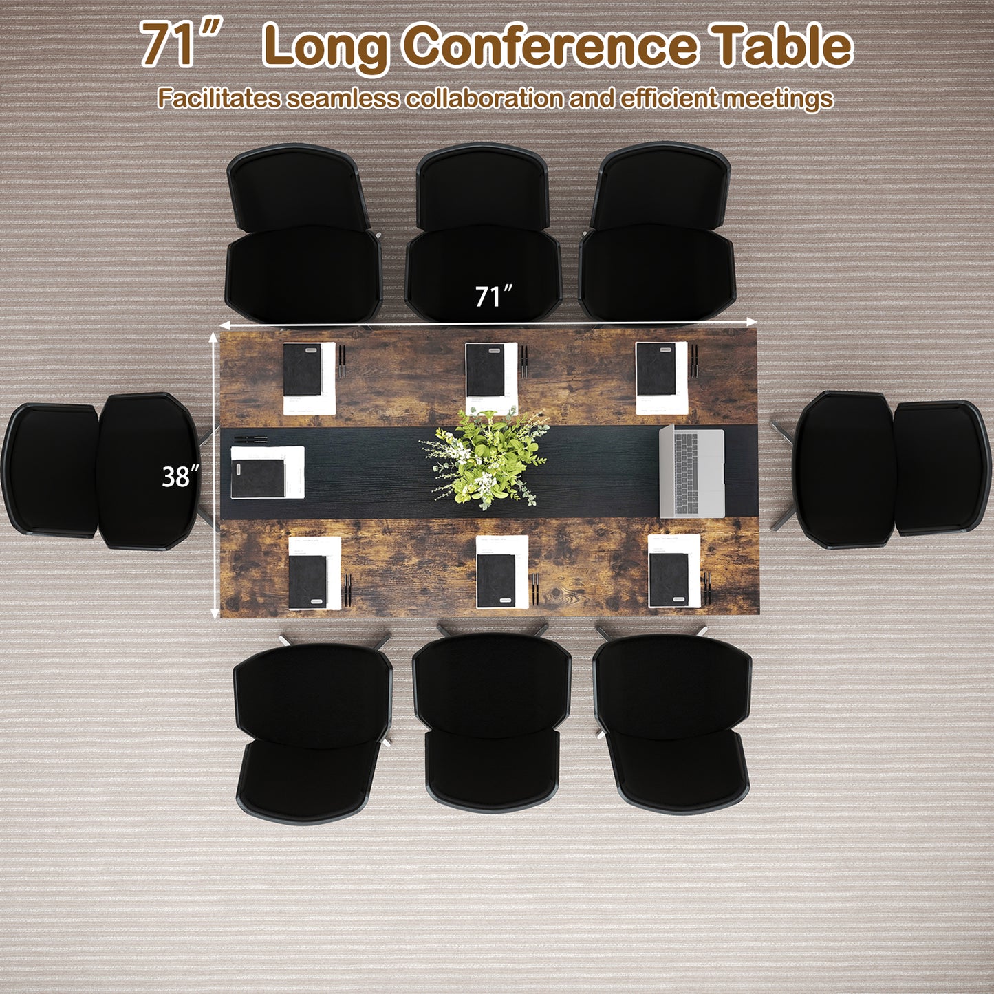 Rectangular Meeting Table with Mesh Storage Shelf and Cable Grommet-GY, Rustic Brown Office Desks at Gallery Canada