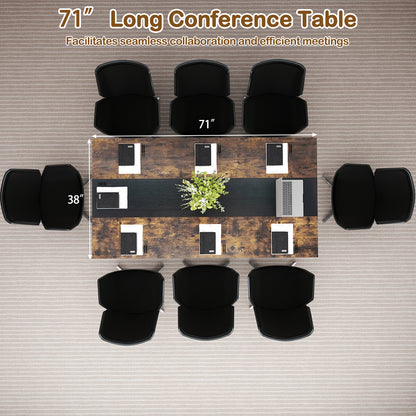 Rectangular Meeting Table with Mesh Storage Shelf and Cable Grommet-GY, Rustic Brown Office Desks at Gallery Canada