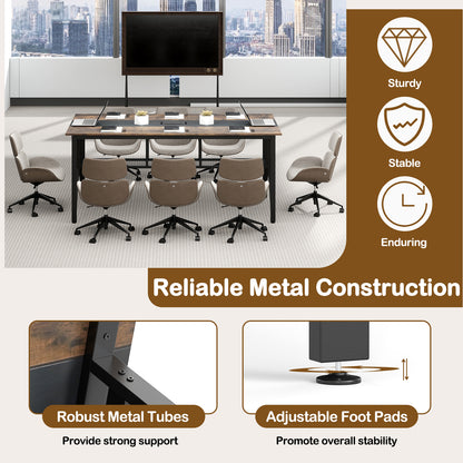 Rectangular Meeting Table with Mesh Storage Shelf and Cable Grommet-GY, Rustic Brown Office Desks at Gallery Canada