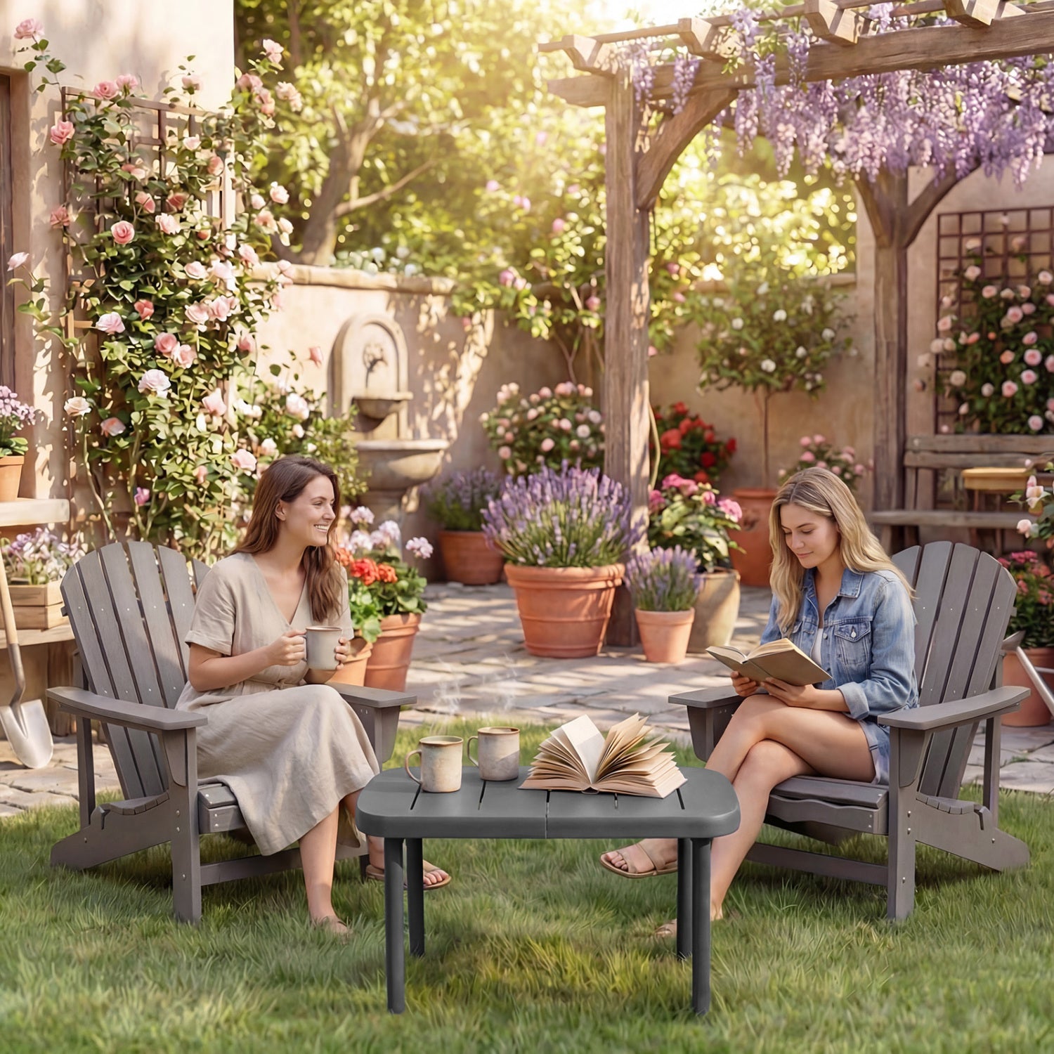 Rectangular Patio Storage Side Table, Aluminum Alloy Rods, Gray Patio Coffee Tables at Gallery Canada