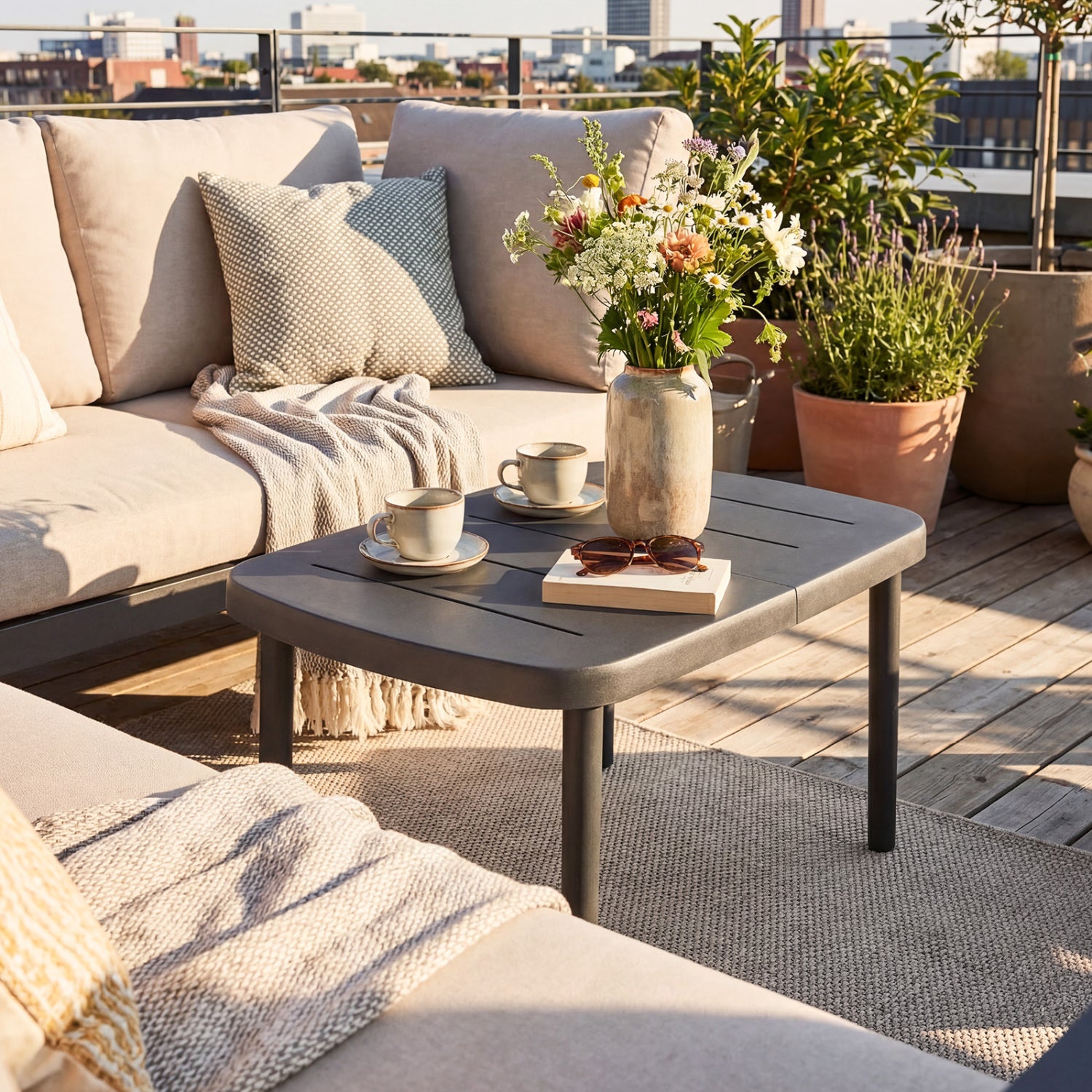 Rectangular Patio Storage Side Table, Aluminum Alloy Rods, Gray Patio Coffee Tables at Gallery Canada